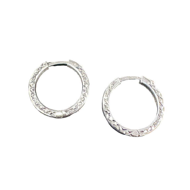 Fancy Stamped Hinged Hoop Earrings Sterling Silver