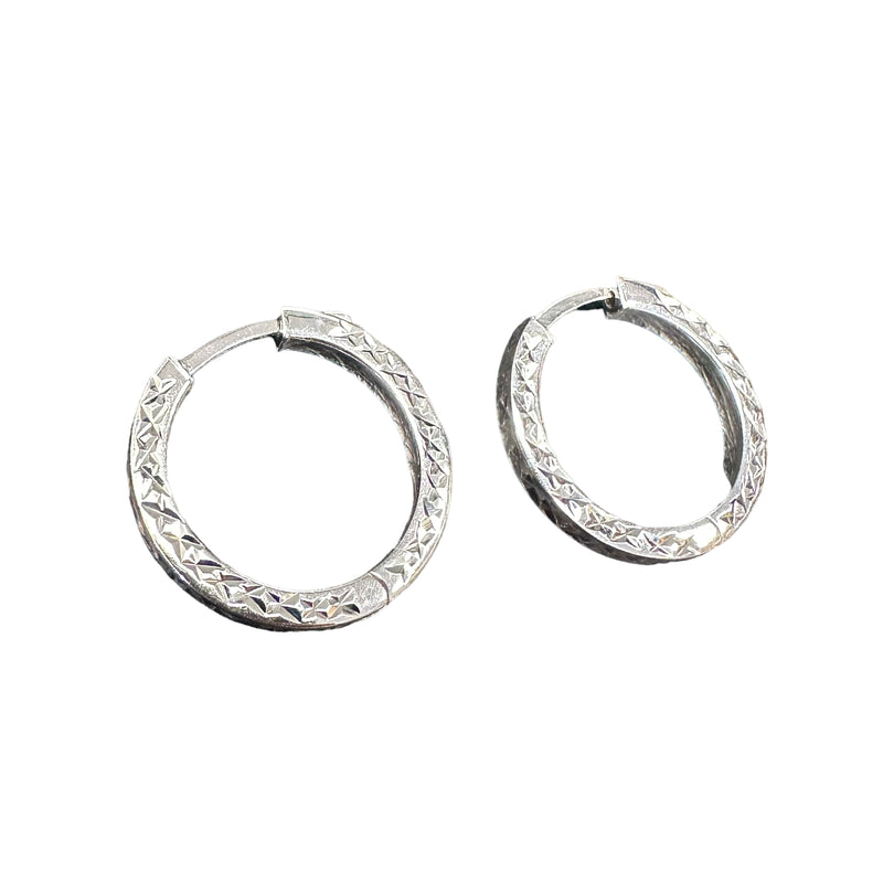 Fancy Stamped Hinged Hoop Earrings Sterling Silver