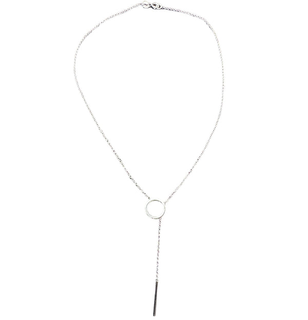 Sterling Silver Fancy Lariat Bar & Chain Necklace