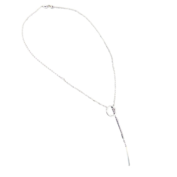 Sterling Silver Fancy Lariat Bar & Chain Necklace