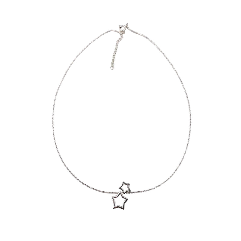Double Star Chain Necklace 17" Sterling Silver