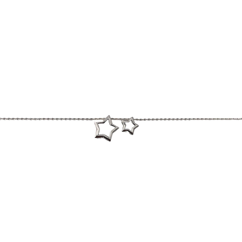 Double Star Chain Necklace 17" Sterling Silver