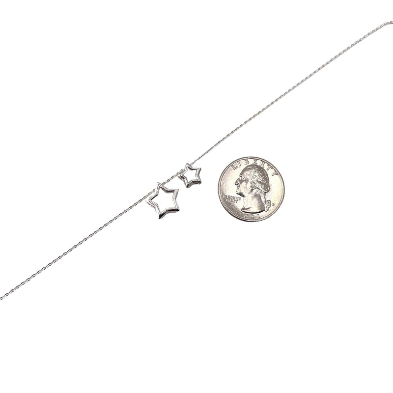 Double Star Chain Necklace 17" Sterling Silver