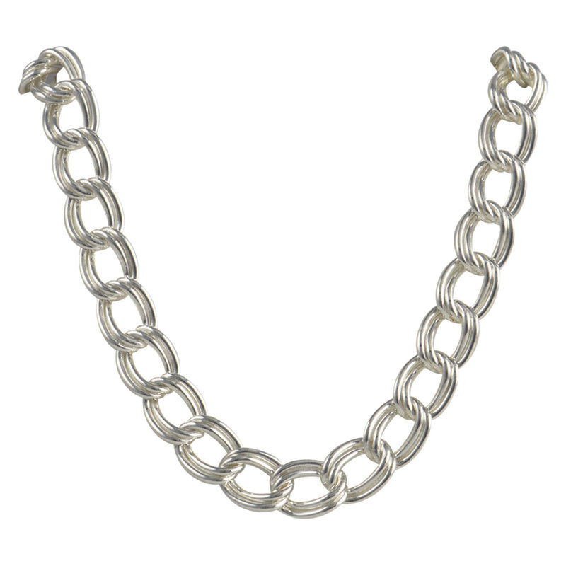 Sterling Silver Charm Double Link Parallelo 100 7mm Bracelet Chain Solid .925