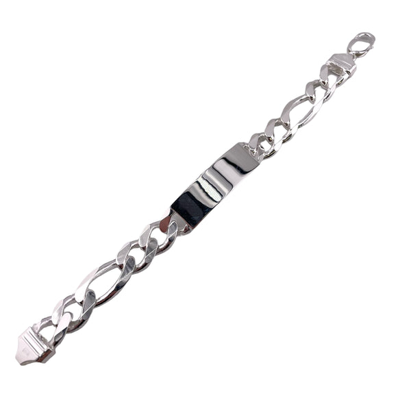 Sterling Silver Figaro 350 13.4mm ID Bracelet Chain Italian Italy Solid Mens Jewelry