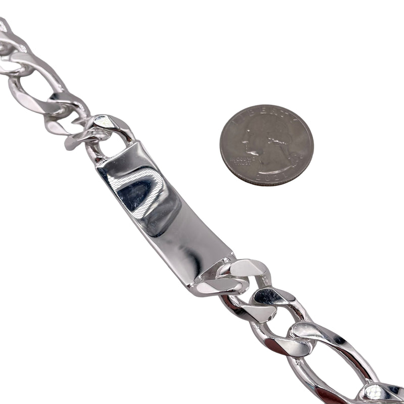 Sterling Silver Figaro 350 13.4mm ID Bracelet Chain Italian Italy Solid Mens Jewelry