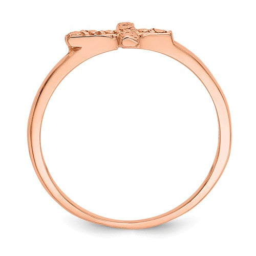 14k Rose Gold Polished And D/C Cross Ring