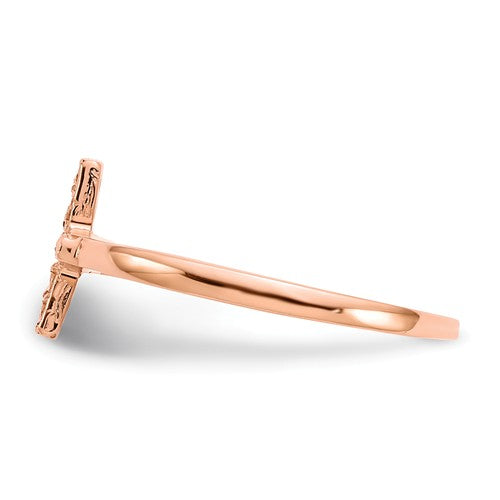 14k Rose Gold Polished And D/C Cross Ring