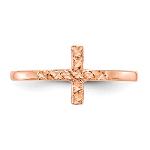 14k Rose Gold Polished And D/C Cross Ring