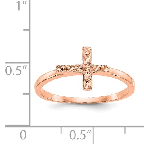 14k Rose Gold Polished And D/C Cross Ring