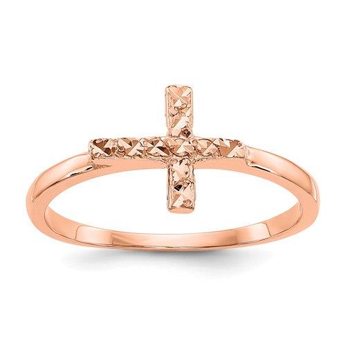 14k Rose Gold Polished And D/C Cross Ring