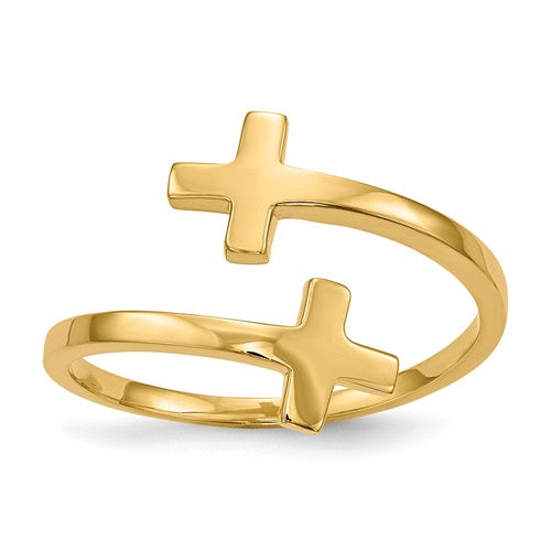 14k Polished Double Cross Ring