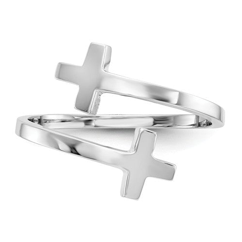 14k White Gold Polished Double Cross Ring