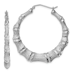 Sterling Silver Rhodium-Plated Bamboo Hoop Earrings