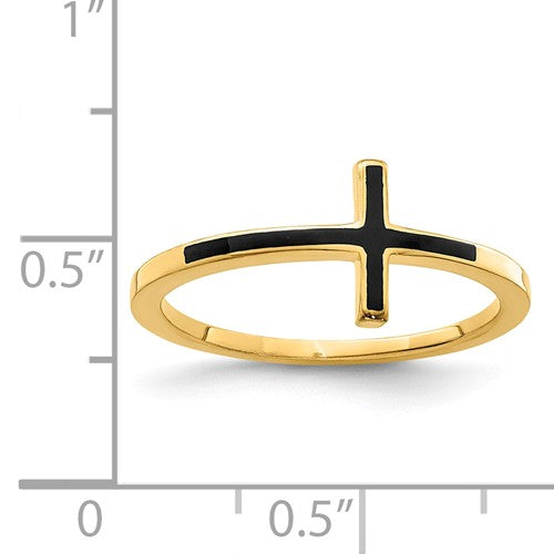 Sterling Silver Yellow Gold-Plated Antiqued Sideways Cross Ring