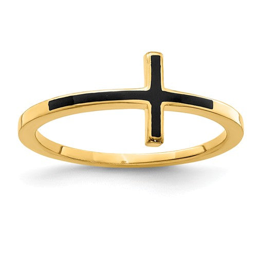 Sterling Silver Yellow Gold-Plated Antiqued Sideways Cross Ring