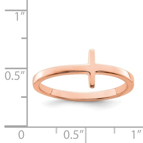 Sterling Silver Rose Gold-Plated Sideways Cross Ring