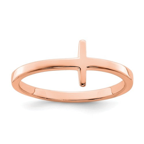 Sterling Silver Rose Gold-Plated Sideways Cross Ring