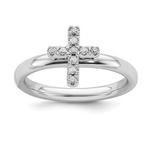 Sterling Silver Stackable Expressions Cross Diamond Ring