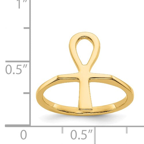 14k Polished Ankh Egyptian Cross Ring