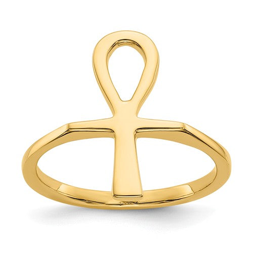 14k Polished Ankh Egyptian Cross Ring