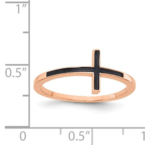 14k Rose Gold Enameled Sideways Cross Ring