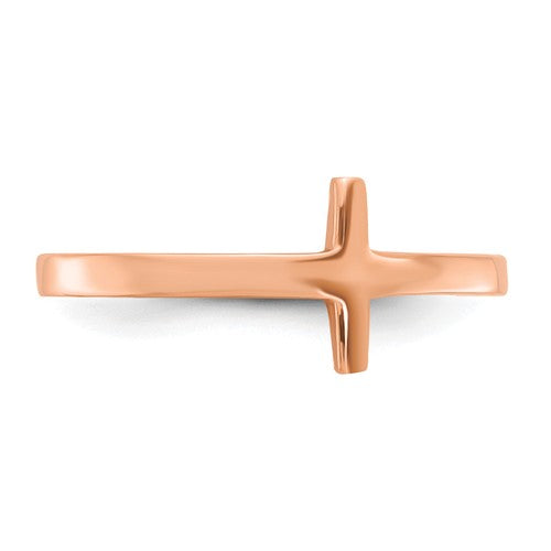 14k Rose Gold Sideways Cross Ring