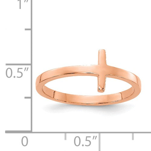 14k Rose Gold Sideways Cross Ring