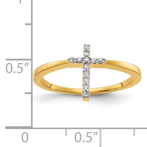 14k Yellow Gold Diamond Cross Ring