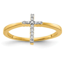 14k Yellow Gold Diamond Cross Ring