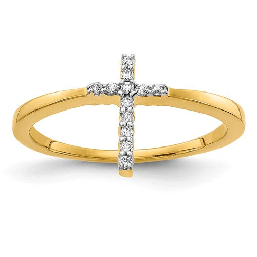 14k Yellow Gold Diamond Cross Ring