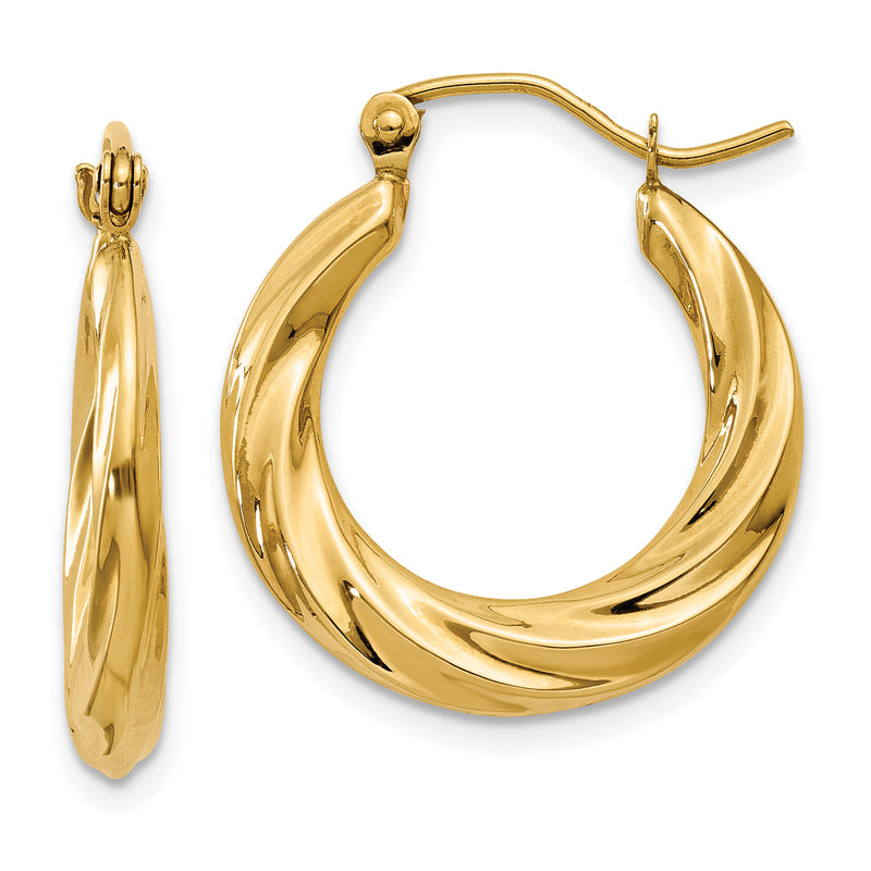 14k Polished Twisted Hollow Hoop Earrings
