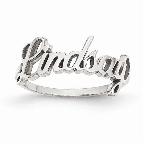 Sterling Silver Rhodium-Plated Laser Polished Name Ring